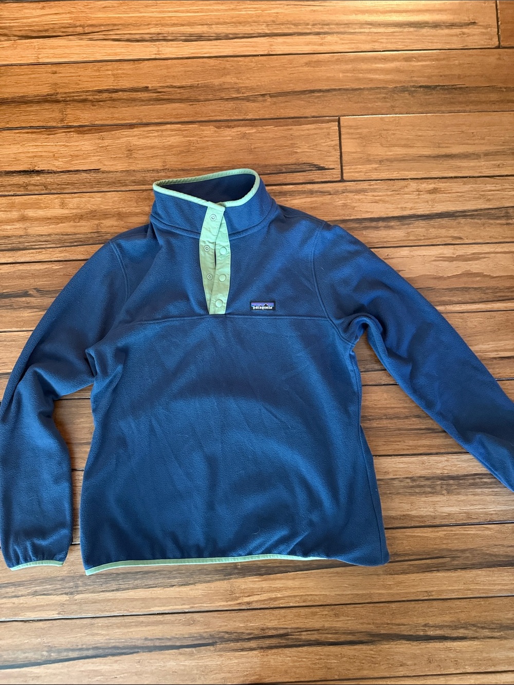 Patagonia Men's Blue Fleece Snap-Up Pullover with Light Green Trim Size Large